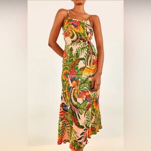 Farm Rio Macaw Leaves Cut-Out Midi Dress